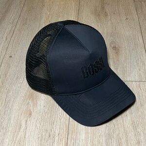 BOSSI Sportswear Satin Logo Trucker Cap, Black